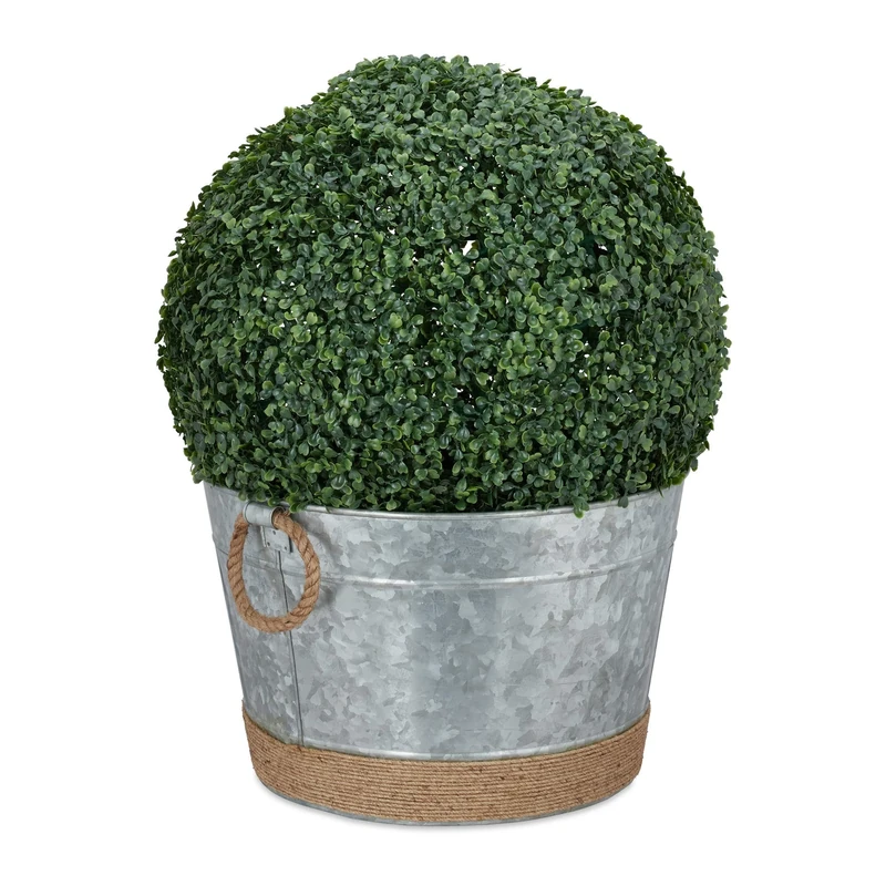 Relaxdays Waterproof, Round, Drinks Cooler, Plant Pot for Garden, Mini Pond, Tub 30 L, H x D 26 x 41.5 cm, Zinc, Silver