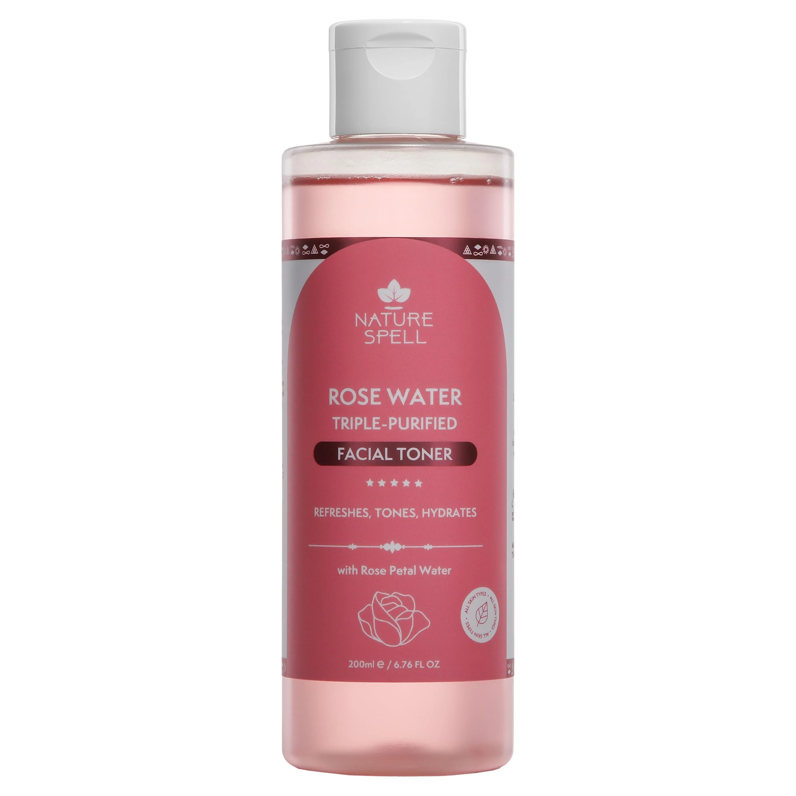 Nature Spell Rose Water Facial Toner, Hydrates & Restores Skin pH Balance, Suitable for All Skin Types, Vegan, 200ml