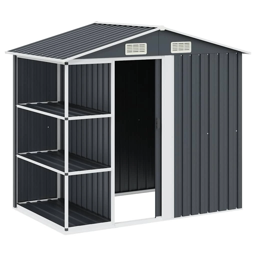 vidaXL Garden Shed with Shelf Storage Cabin Tool Shed Storage Shed Outdoor Yard Anthracite 205 x 130 x 183 cm Iron