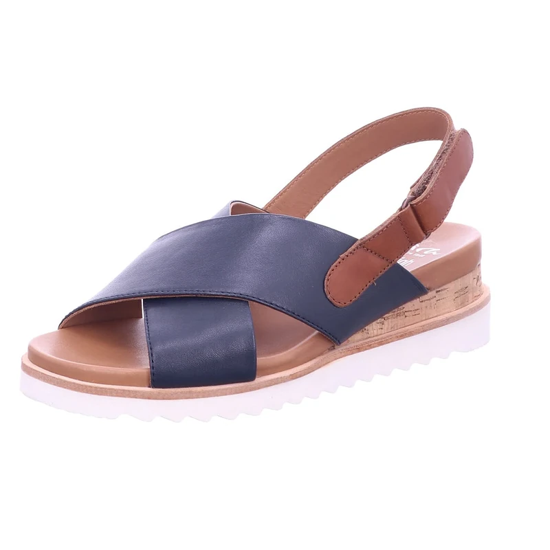 ARA Women's Valencia Wedge Sandal, Blue Cognac, 4 UK