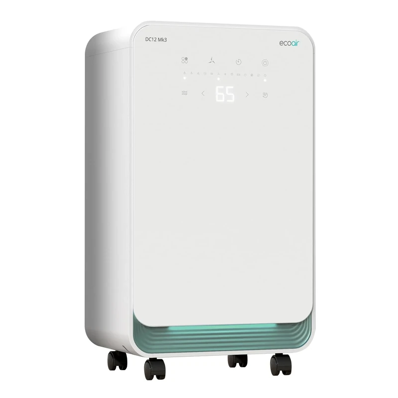 EcoAir DC12 MK3 Dehumidifier | 12L/Day | Bedroom, Living Room Dehumidifier | 24H Timer | Continuous Drainage | Digital Hygrometer Display | Laundry Drying | 2L Water Tank