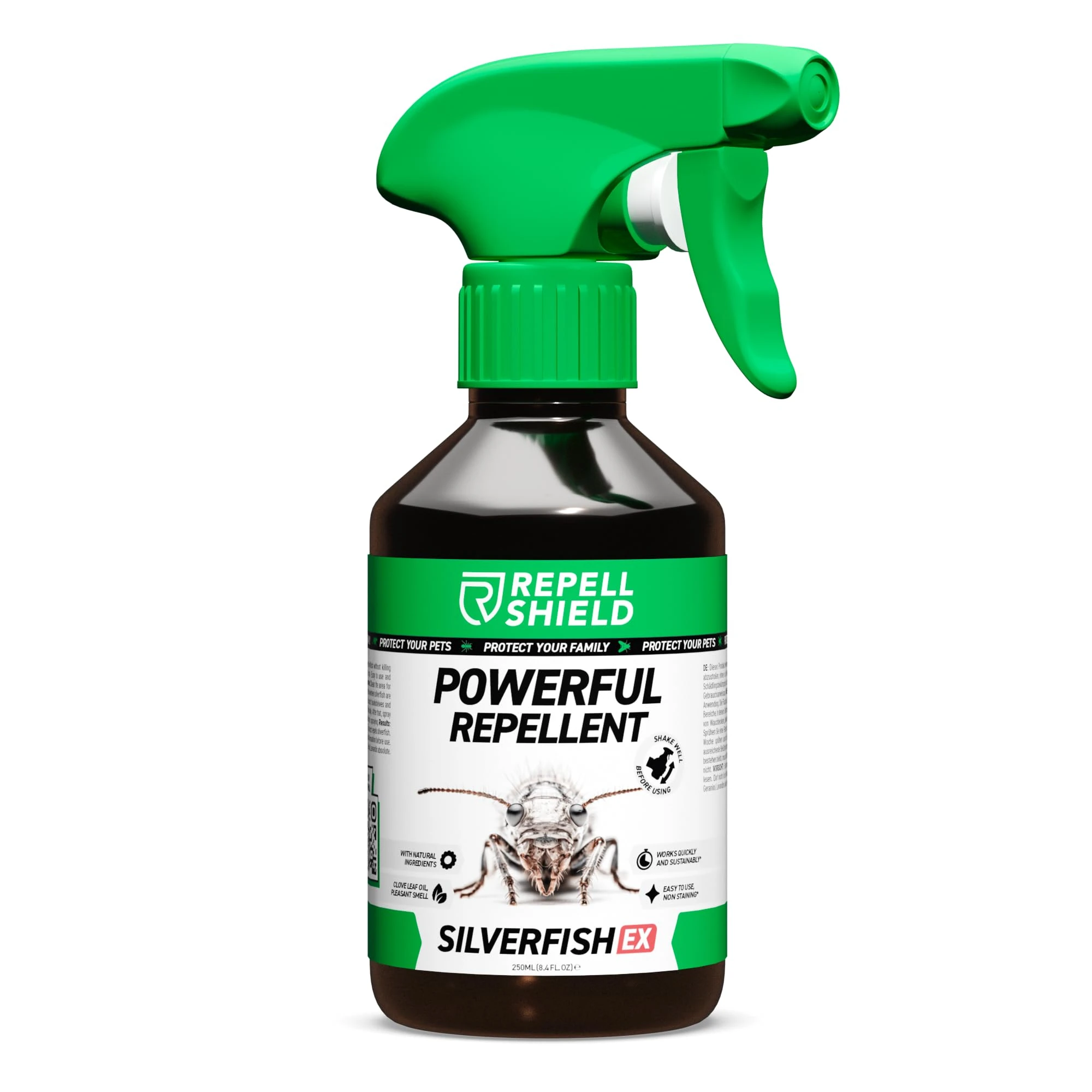 RepellShield Silverfish Repellent Spray - Natural Peppermint Oil, Pet-Safe, Non-Toxic, High Efficiency Pest Control for Homes, Mint Scented, Versatile, Indoor & Outdoor Eco-Friendly Eradication, 250ml