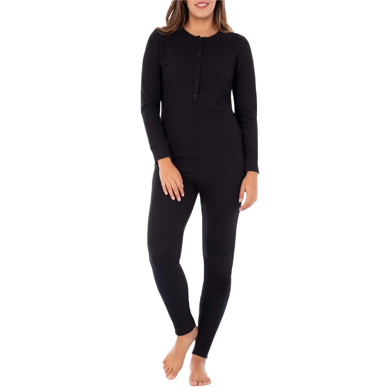 Fruit of the Loom Women's Micro Waffle Premium Thermal Union Suit Pajama Bottom, Black, M-L - Image 1