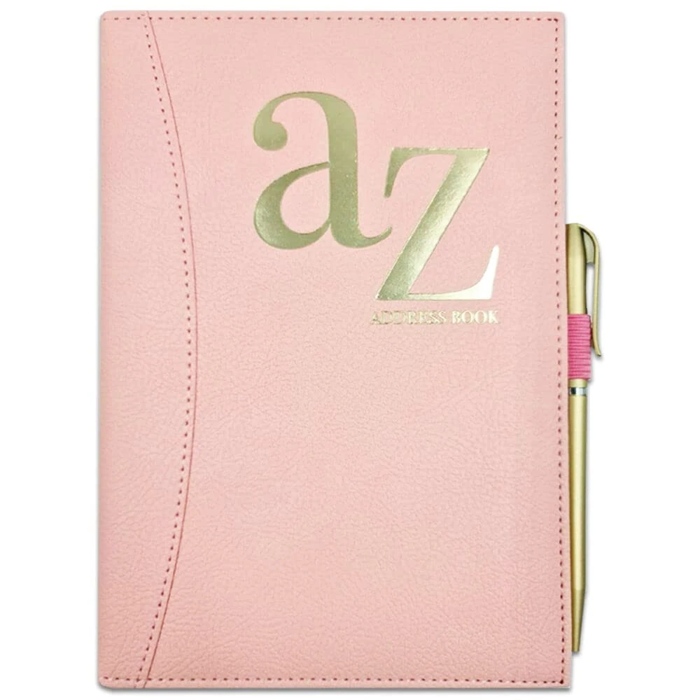 A to Z Telephone A5 Address Book A-Z Index Hard Back Cover with Pen (Pink)
