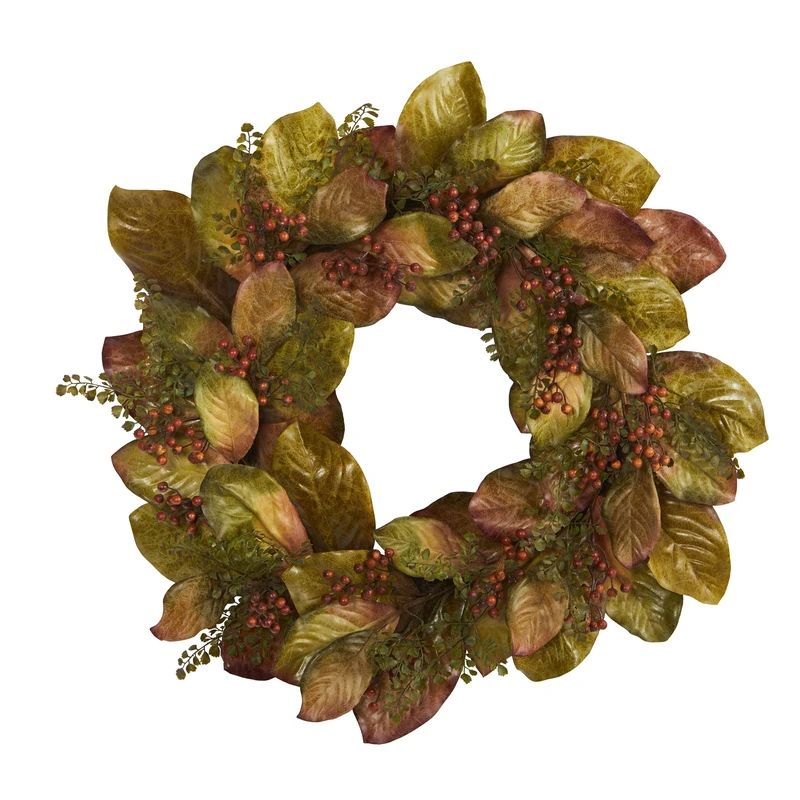 30in. Fall Magnolia Leaf and Berries Artificial Wreath
