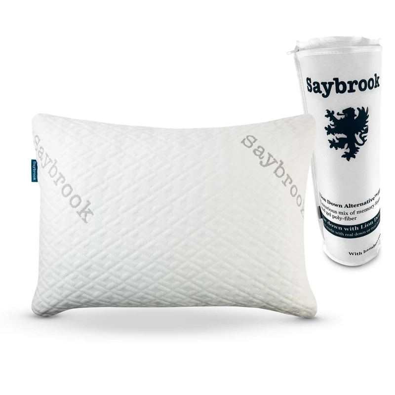 Saybrook Premium Adjustable Loft Pillow - Hypoallergenic Machine-Washable Bamboo Cover - Lion Down Alternative Filling Made with Cut Memory Foam and Microfiber Infused with Gel Beads - Standard/Queen - Image 1