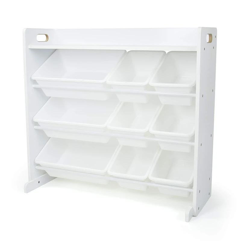 Humble Crew Cambridge Large Wooden Toy Shelf Storage Organiser for Children, with 9 BPA Free Plastic Removeable Storage Bins, Ideal for Storing Toys, Games, Books and Craft Supplies - White