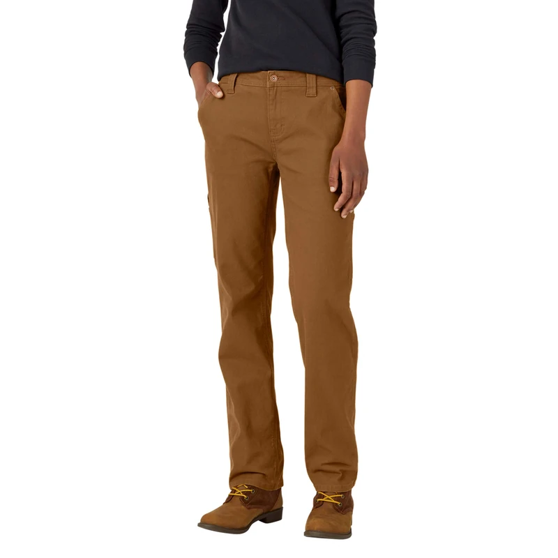 Dickies Women's Relaxed Straight Carpenter Pant, Rinsed Brown Duck, 8