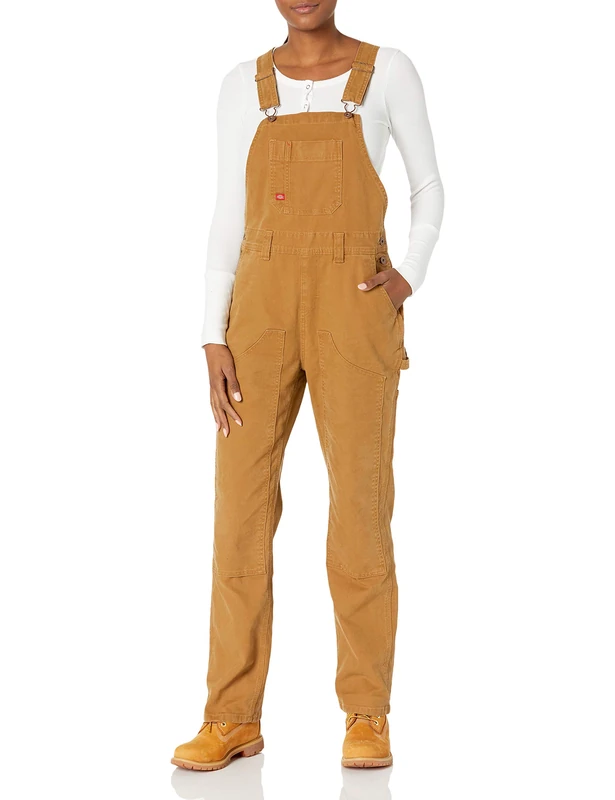Dickies Women's Double Front Bib Overalls, Rinsed Brown Duck, XXL