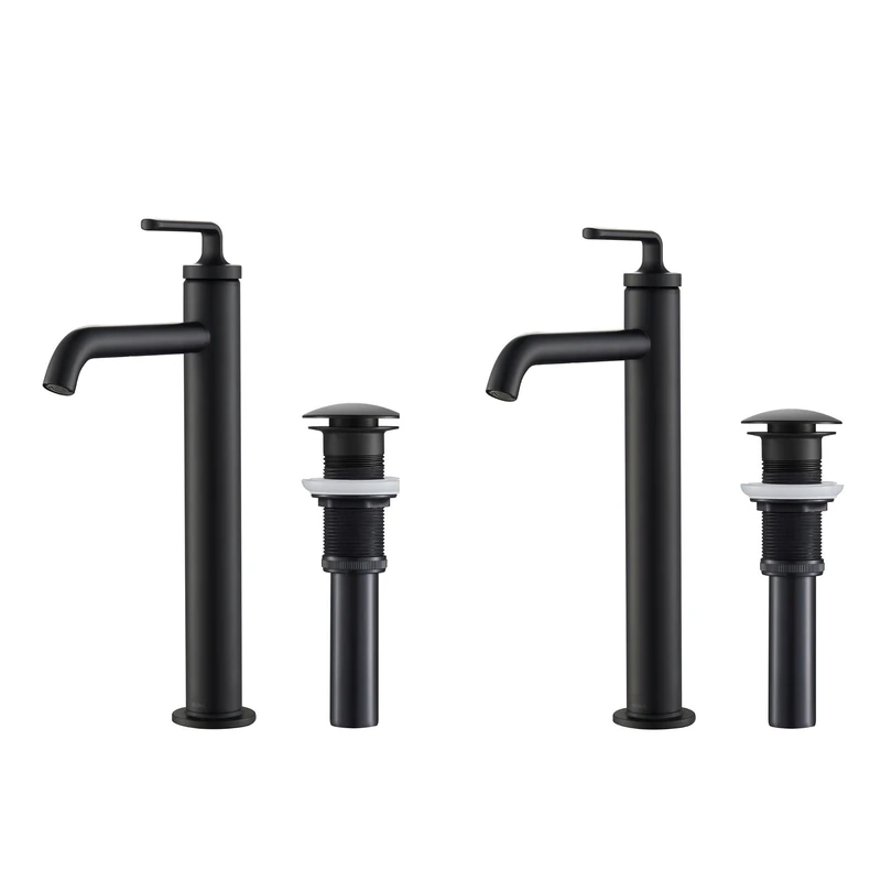 Kraus KVF-1220MB-2PK Ramus Single Handle Vessel Sink Bathroom Faucet with Pop-Up Drain, Matte Black