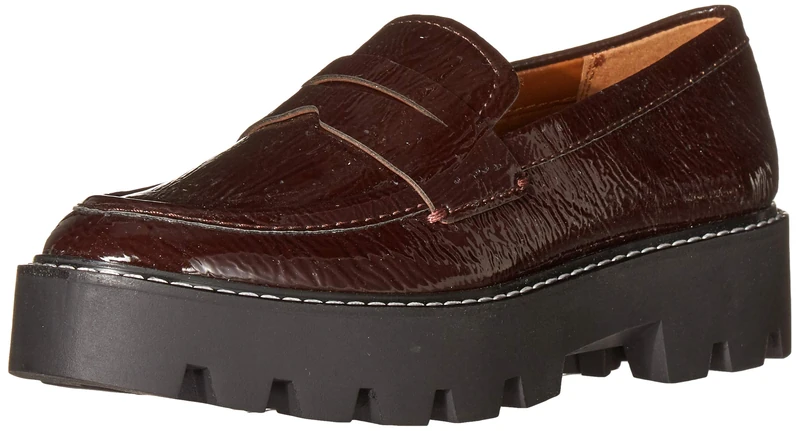 Franco Sarto Women's Balin Lug Sole Chunky Loafer, Burgundy Crinkle, 7.5 UK