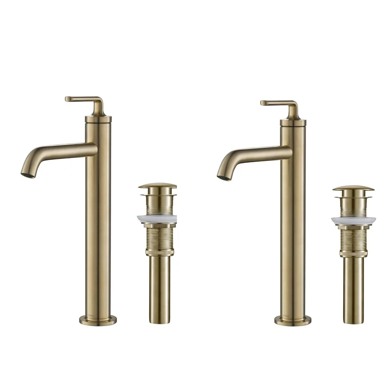 Kraus KVF-1220BG-2PK Ramus Single Handle Vessel Sink Bathroom Faucet with Pop-Up Drain, Brushed Gold