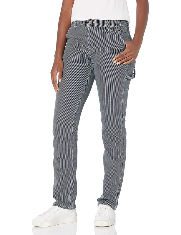 Dickies Women's Relaxed Straight Carpenter Pant, Rinsed Hickory Stripe, 12