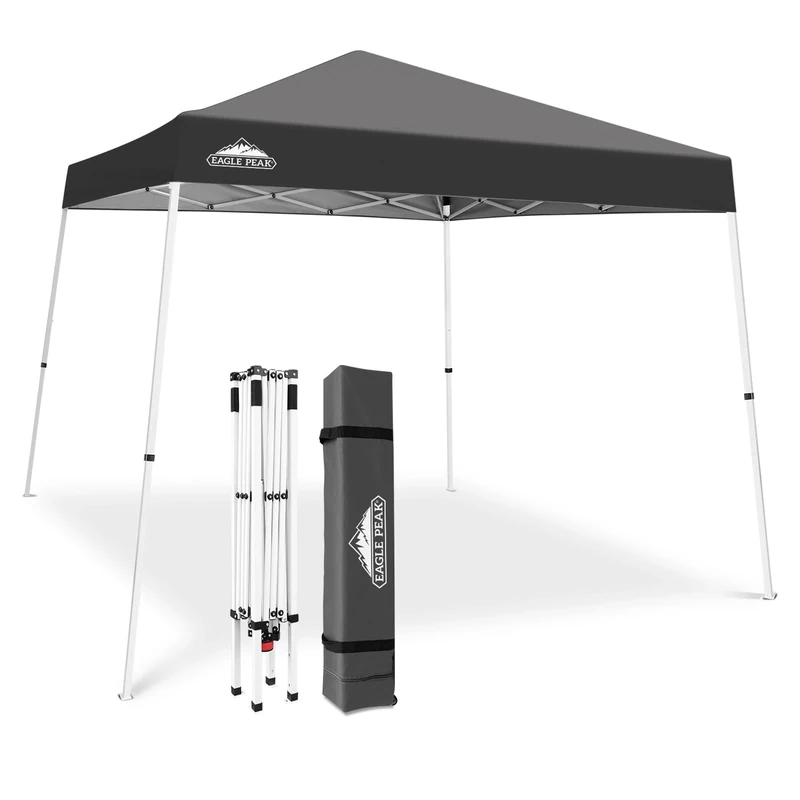 EAGLE PEAK 3m x 3m Slant Leg Pop-up Canopy Tent Instant Outdoor Canopy Easy Set-up Folding Shelter, Gray
