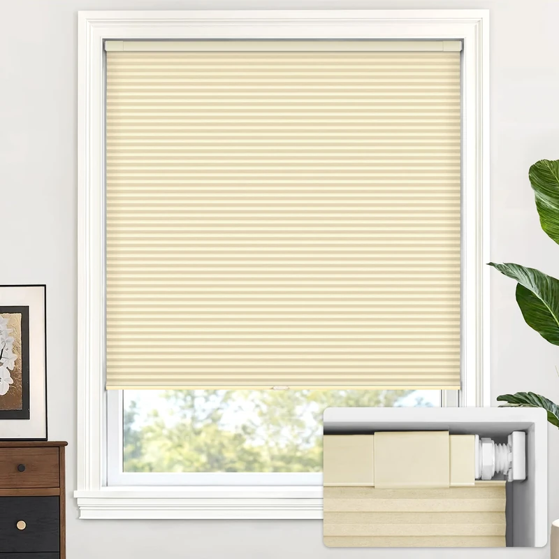 LazBlinds Cordless Cellular Shades No Tools No Drill Light Filtering Cellular Blinds for Window Size 27'' W x 64'' H, Alabaster