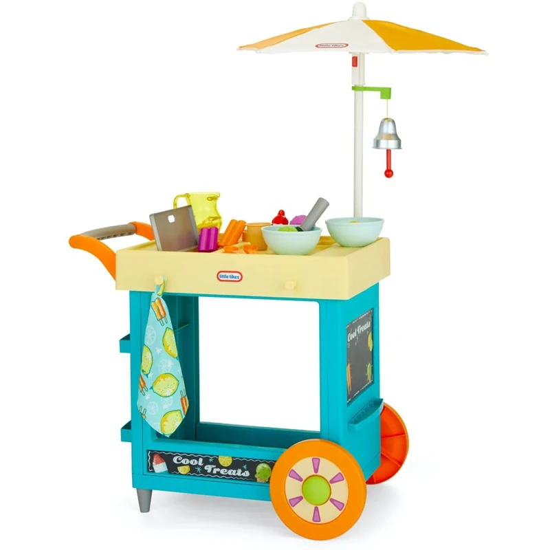 Little Tikes 2-In-1 Lemonade and Ice Cream Stand - Interactive Playset for Kids - With 25 Accessories & Chalkboard - Pushable Cart with Built-In Storage