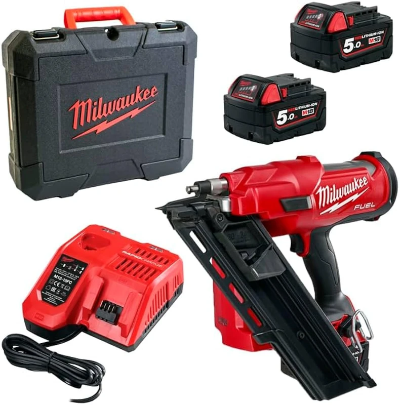 Milwaukee M18FFN-502C Cordless Nailer with 2 x 5.0 Ah Batteries in Tool Case