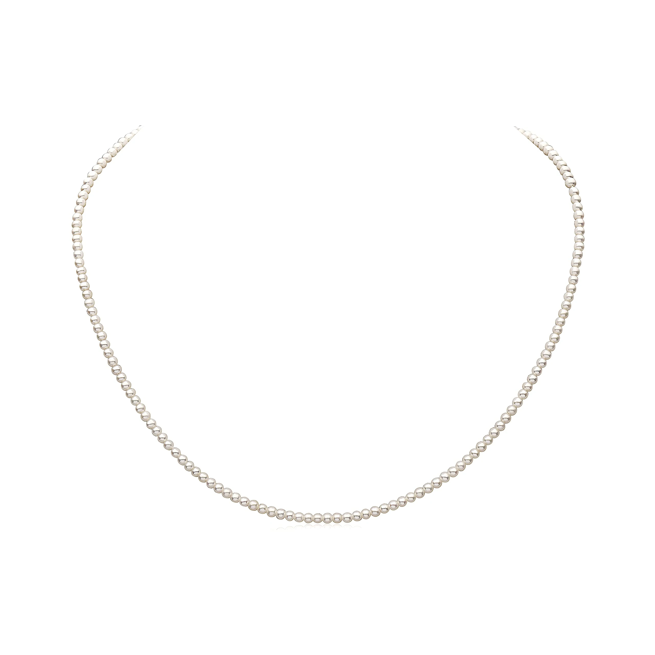 14K Gold AAAA White Freshwater Cultured Pearl Silk-Knotted 18" Princess-Length Strand Necklace - Choice of Pearl Size & Clasp Gold Color white