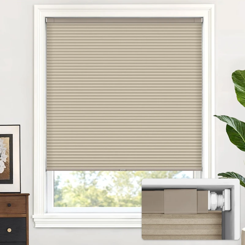 LazBlinds Cordless Cellular Shades No Tools No Drill Blackout Light Filtering Cellular Blinds for Window Size 28'' W x 64'' H, Mocha