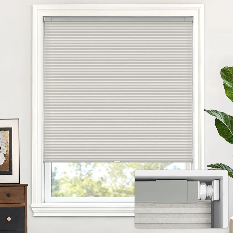 LazBlinds Cordless Cellular Shades No Tools No Drill Light Filtering Blackout Cellular Blinds for Window Size 28'' W x 64'' H, Dovy Grey
