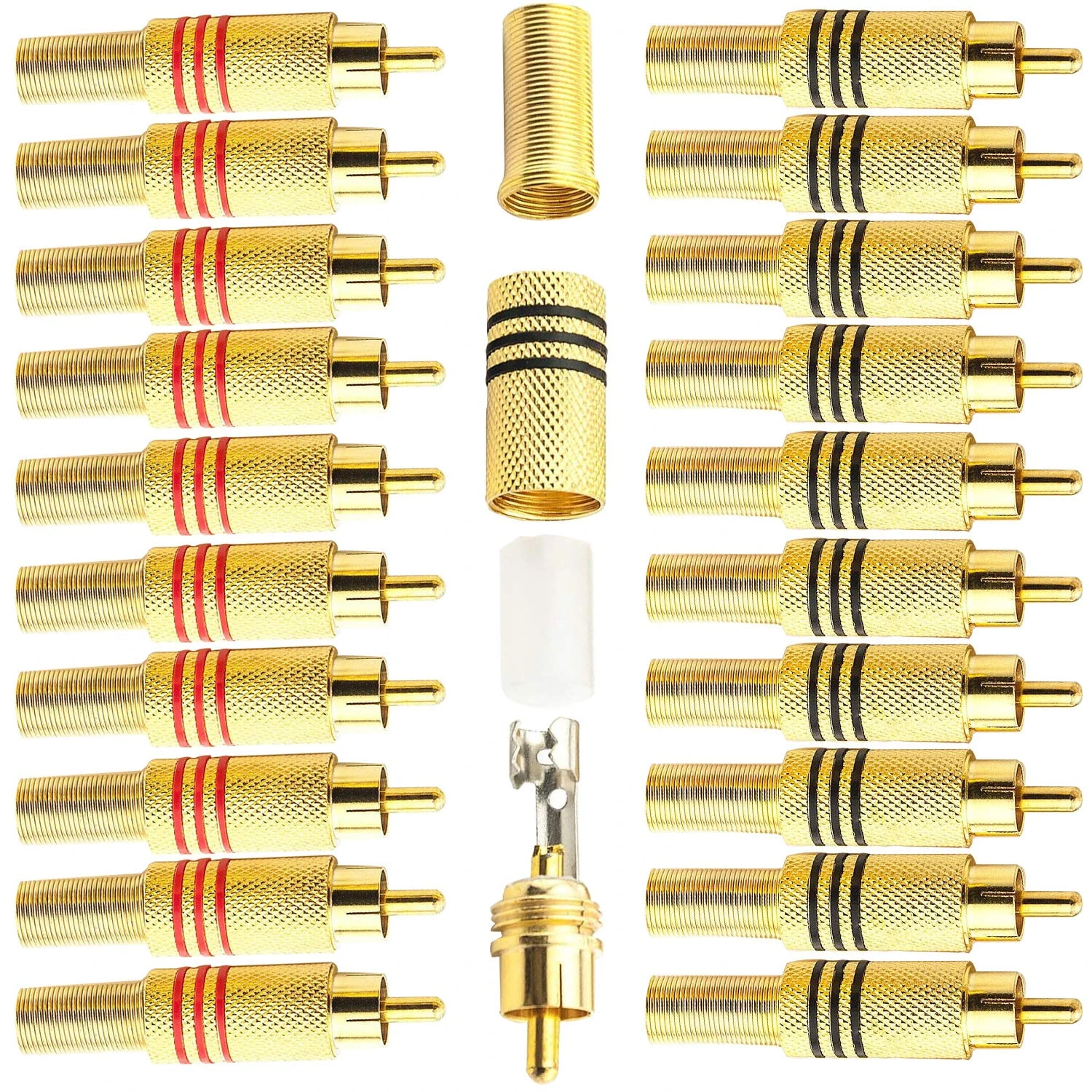 RUNCCI-YUN 20 Pack rca plug Audio Video Connectors, rca plug solder(Gold Plated) Speaker Phono RCA For Multimedia and CCTV