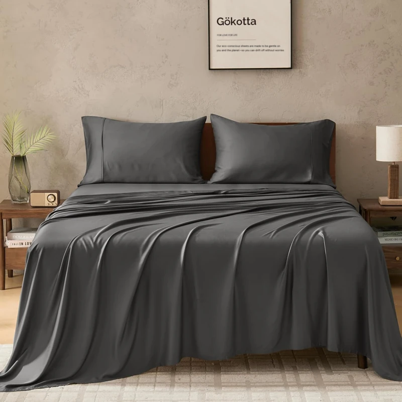 GOKOTTA Full Bed Sheets 4 Piece Set, 100% Rayon Derived from Bamboo Cooling Sheets, Breathable Soft Sheets, Fitted Sheet with Elastic Corner Straps