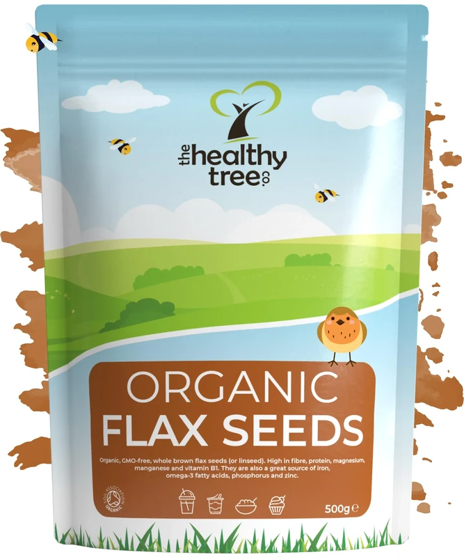 Organic Raw Flax Seeds (Linseed) by TheHealthyTree Company - Brown, Whole, High in Omega 3, Fibre, Magnesium and Vitamin B1 - Vegan Flaxseeds (500g)