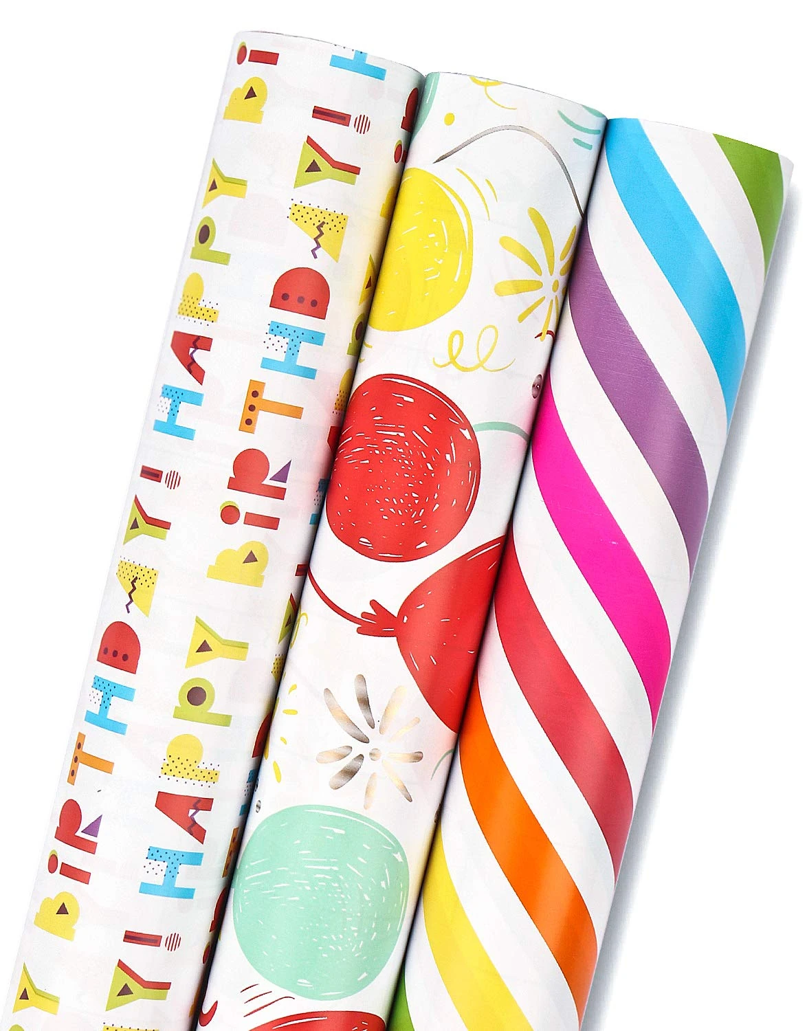 RUSPEPA Wrapping Paper Roll - Mini Roll - 3 Different Birthday Print Design (42.5 sq. ft.ttl.) - 43.2 cm X 305 cm Per roll