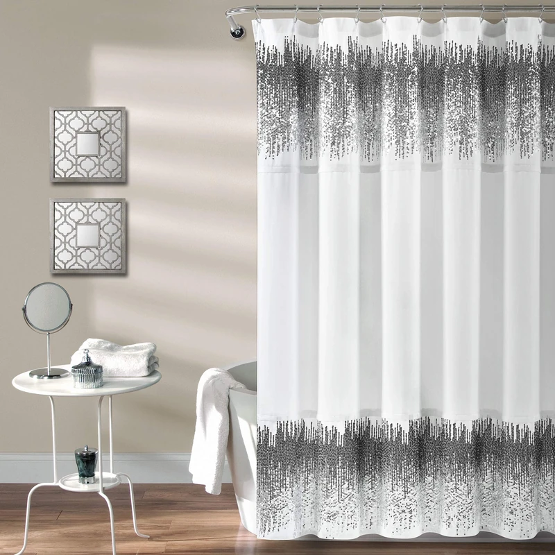 Lush Decor Shimmer Sequins Shower Curtain, 72" x 70", White & Black