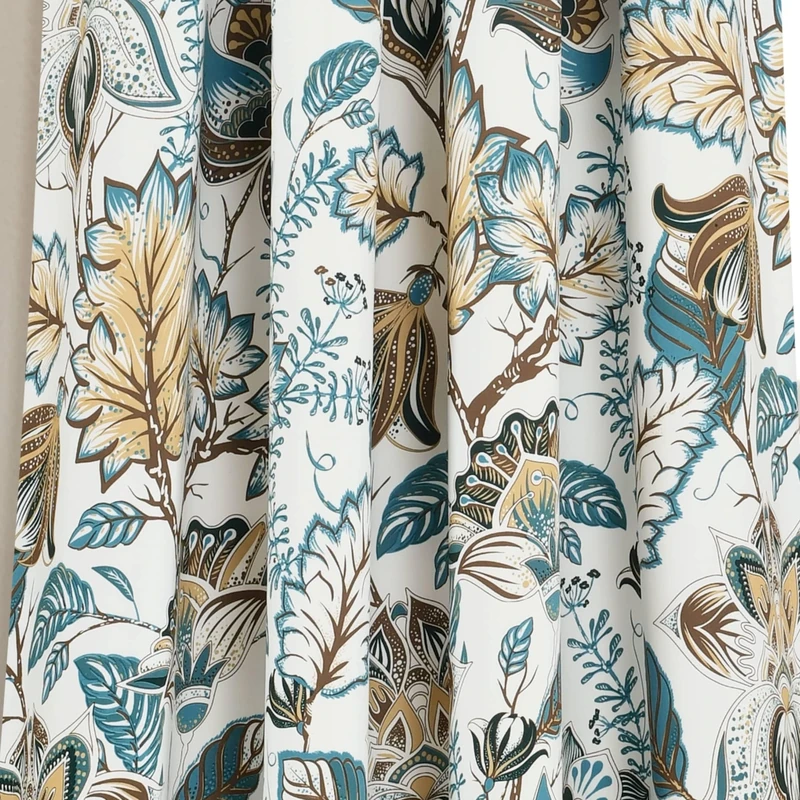 Lush Decor Cynthia Jacobean Room Darkening Window Curtain Panel Pair, Turquoise & Neutral, 84" L x 52" W