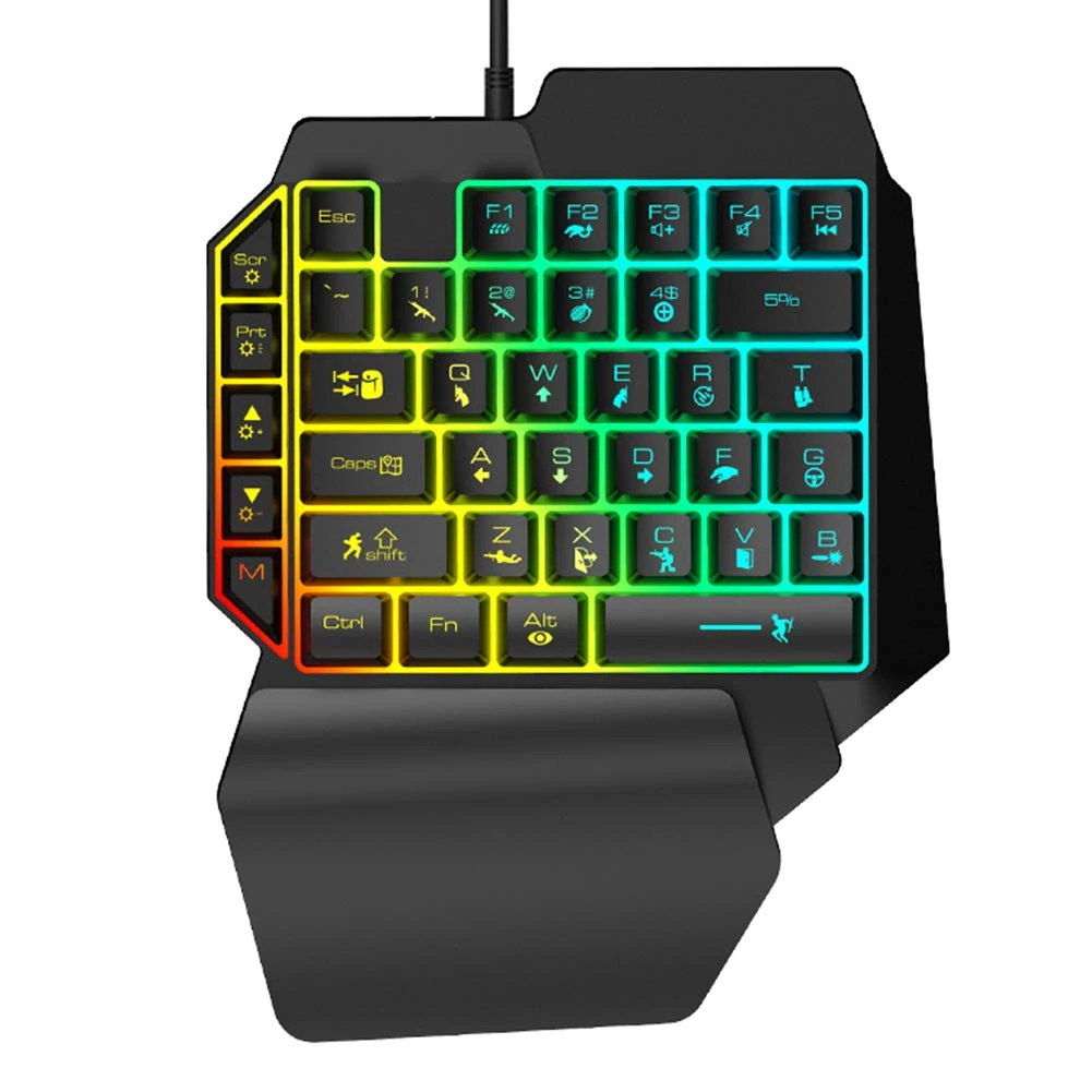 One-Handed Mechanical Gaming Keyboard, 39 Keys USB Wired Single Hand Mechanical Keyboard with Eye-Catching Lighting for Game