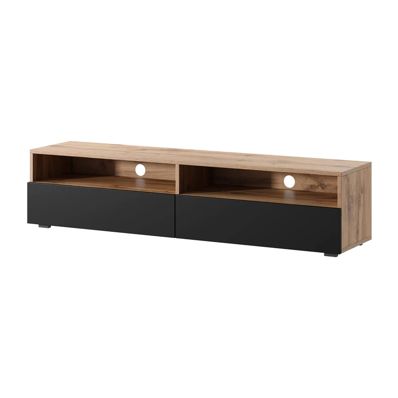Selsey REDNAW - Modern TV Stand/TV Cabinet with 2 Drawers / 140 cm/Wotan Oak/Black Gloss