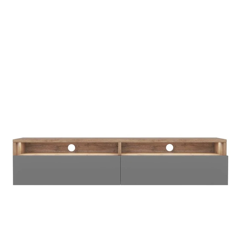 Selsey REDNAW - Modern TV Stand/TV Cabinet with 2 Drawers / 140 cm/Wotan Oak/Grey Gloss/LED lighting