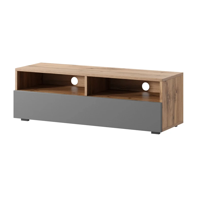 Selsey REDNAW - Modern TV Stand/TV Cabinet with a Drawer / 100 cm/Wotan Oak/Grey Gloss