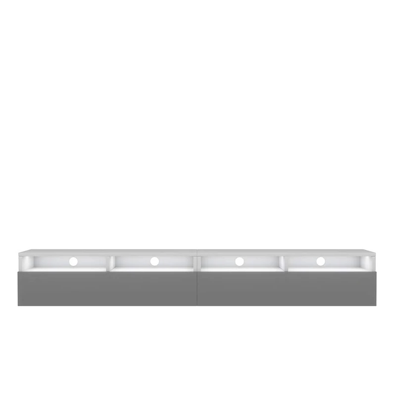 Selsey REDNAW - Modern TV Stand/TV Cabinet with 2 Drawers / 200 cm/White Matt/Grey Gloss/LED lighting