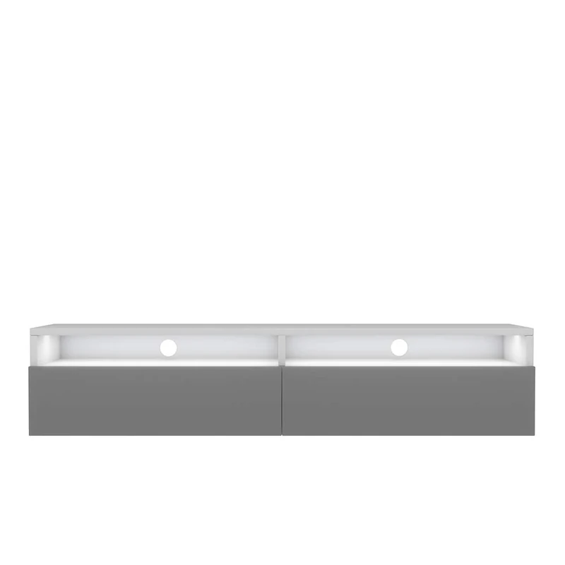 Selsey REDNAW - Modern TV Stand/TV Cabinet with 2 Drawers / 140 cm/White Matt/Grey Gloss/LED lighting