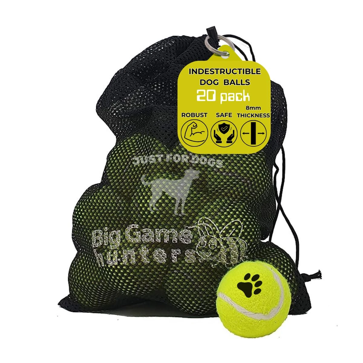 Big Game Hunters Indestructible Dog Toy – 20-Pack Durable Tennis Balls for Dogs – Interactive Puppy Teething Aid Ball - Pet Toys - Puppy Pack