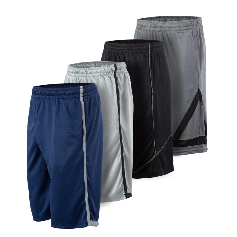Essential Elements 4 Pack: Men's Active Performance Athletic Workout Sports Gym Mesh Basketball Shorts with Pockets - Multi - Large