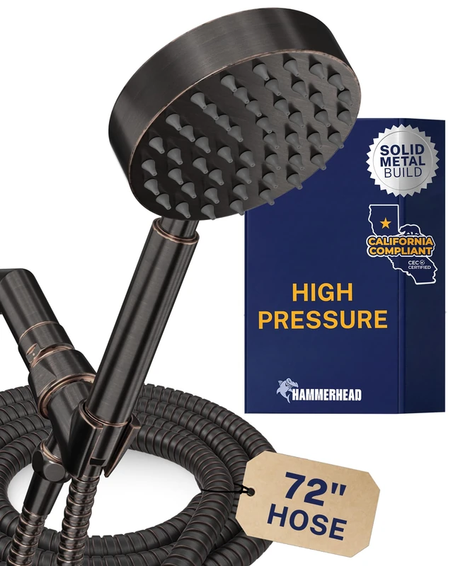 Hammerhead Showers® Low Flow Metal Shower Head with Hose and Brass Holder, Oil Rubbed Bronze, Water Saving, Removable Shower Head 1.75 GPM, Wand Holder
