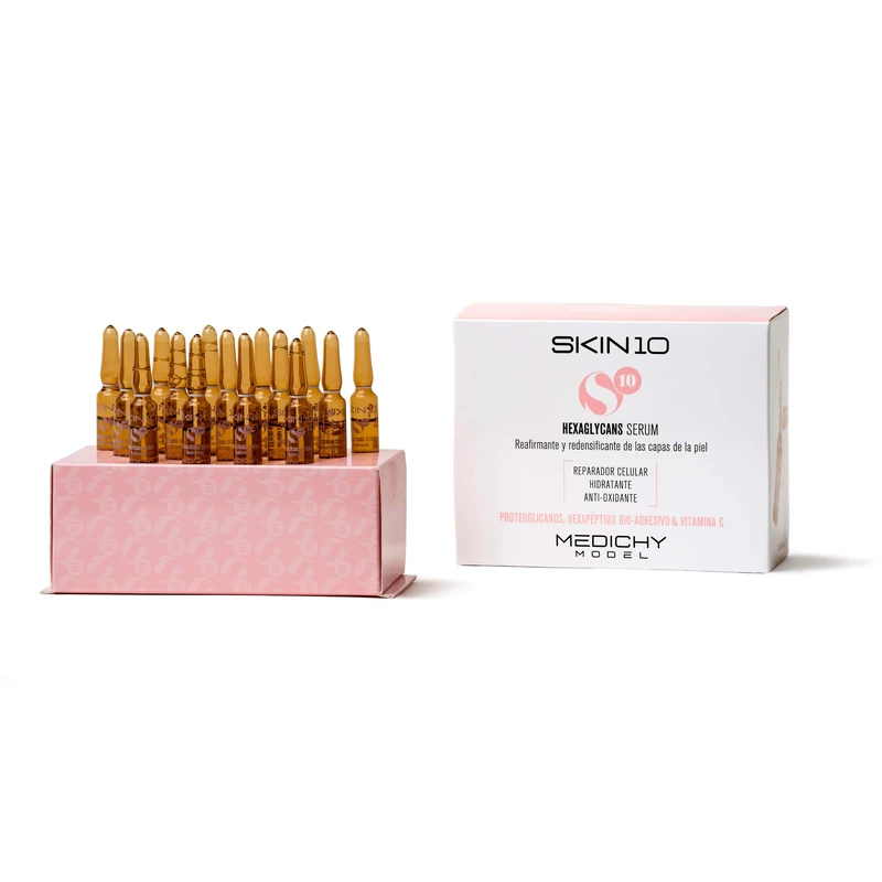 MEDICHY MODEL - Skin10 Hexagyclans Serum - Skin Firming and Redensifying Ampoules with Proteoglycans, Bio-Adhesive Hexapeptide and Vitamin C - Anti-Aging & Radiance Formula - 15 x 2ml - Image 1