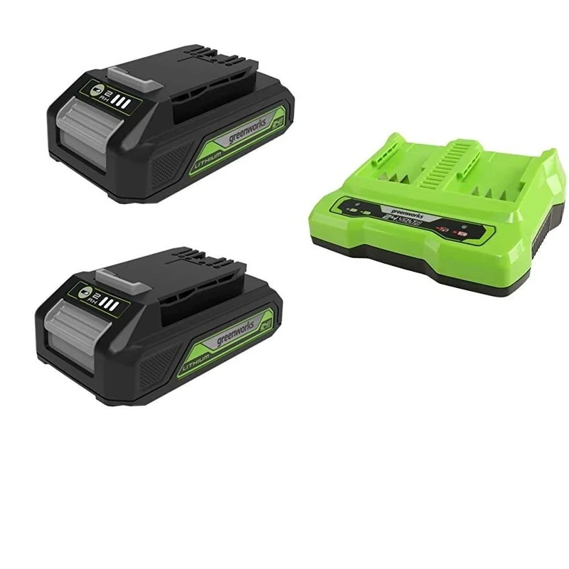 Greenworks Tools 24 V Starter Kit, 2x2 Ah Battery & Dual-slot Charger - Image 1