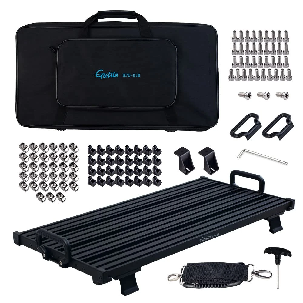 GUITTO Guitar Pedalboard - No-Strap Guitar Pedal Board Aluminum Alloy with Carry Bag No Residue (GPB-03 Large)
