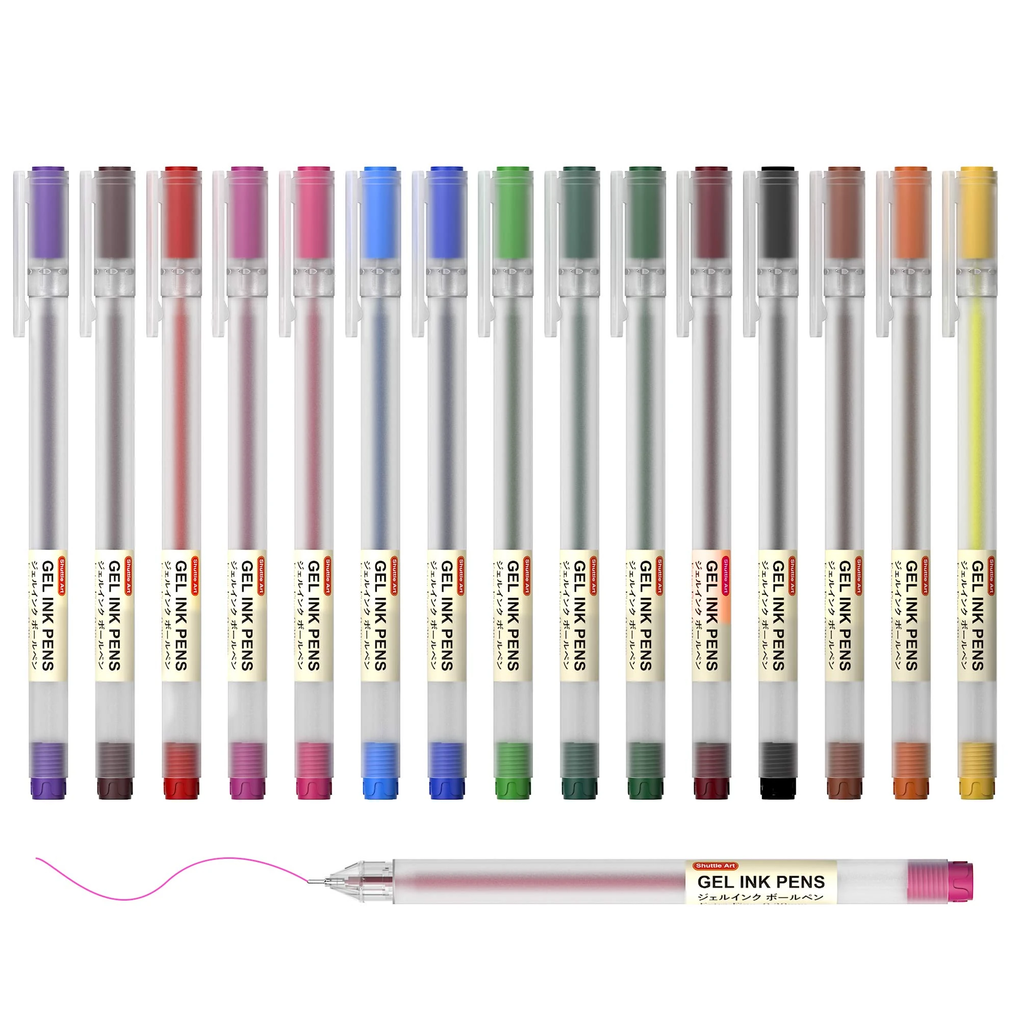 Shuttle Art 15 Colours Gel Ink Pens, 0.38mm Extra Fine Point Ballpoint Pens, Coloured Japanese Style Gel Pens for Writing and Journaling, Japanese Stationery for Home, School, Office Supplies
