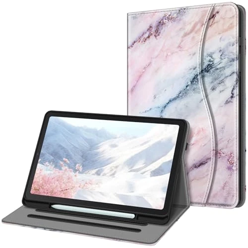 Fintie Case for Samsung Galaxy Tab S6 Lite 10.4 2022/2020 SM-P610/P613/P615/P619, Soft TPU Back Case Protective Cover with S Pen Holder and Document Slots, Marble Pink