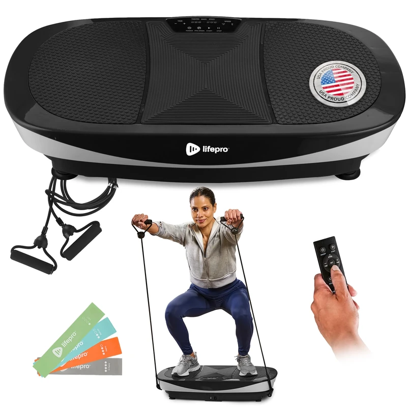 LifePro Rumblex Max 4D Black Vibration Plate Exercise Machine with Loop Resistance Bands - Full Body Workout Equipment for Home Fitness, Shaping, Training, Recovery, Weight Loss (Black)