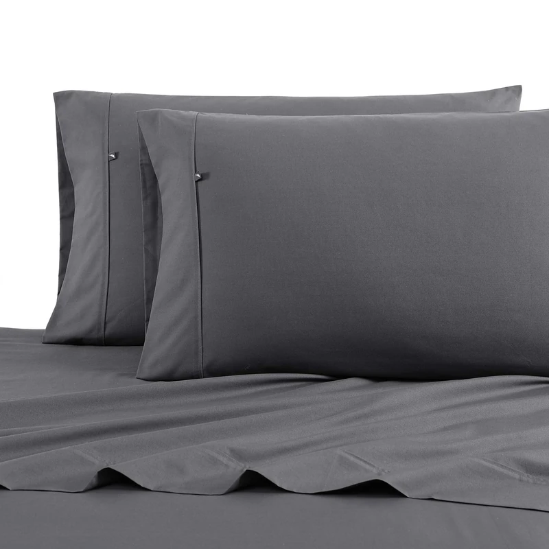 Nautica Solid Collection 100% Cotton Crisp and Breathable 4-Piece Bed Sheet Set, Easy Care Seasons King Grey