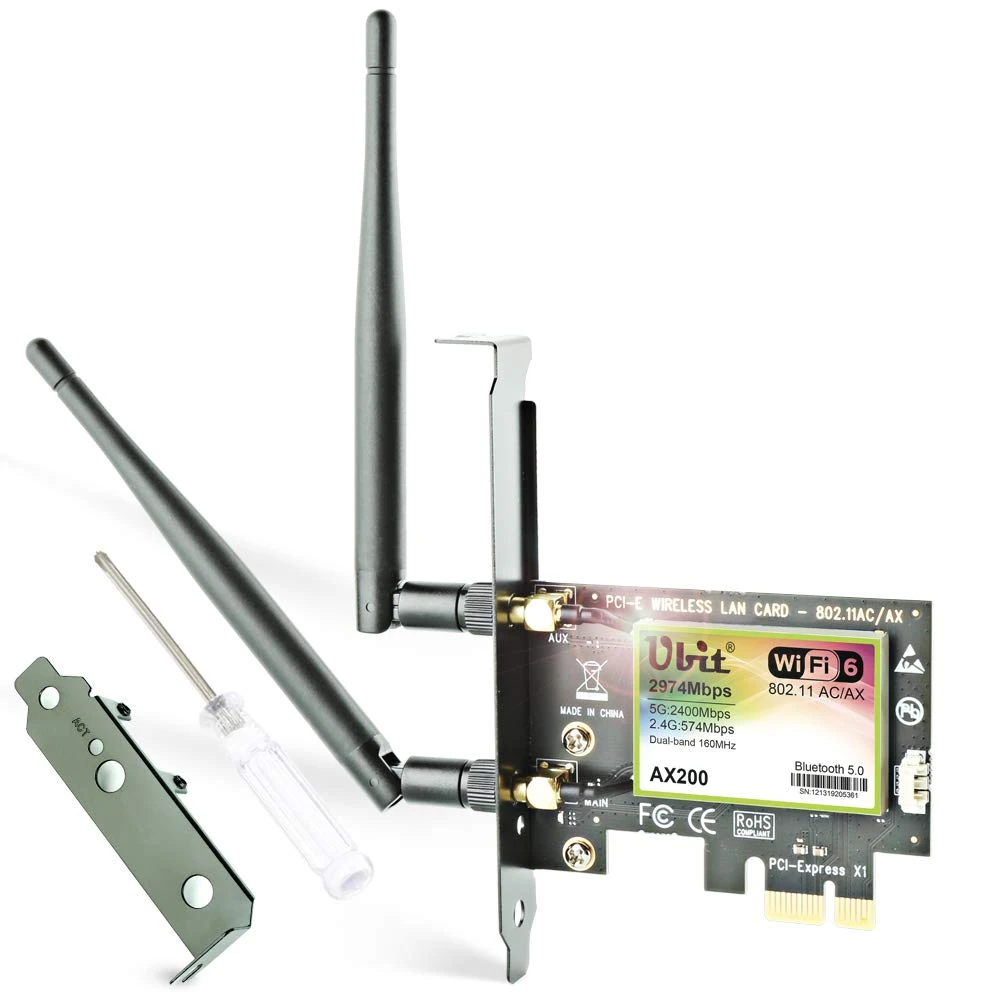Ubit AX WiFi 6 Card Dual Band 3000 Mbps AX200 for Desktop Bluetooth 5.1 | MU-MIMO| OFDMA| Ultra-Low Latency（Supoort Win 10/11 64bit only）