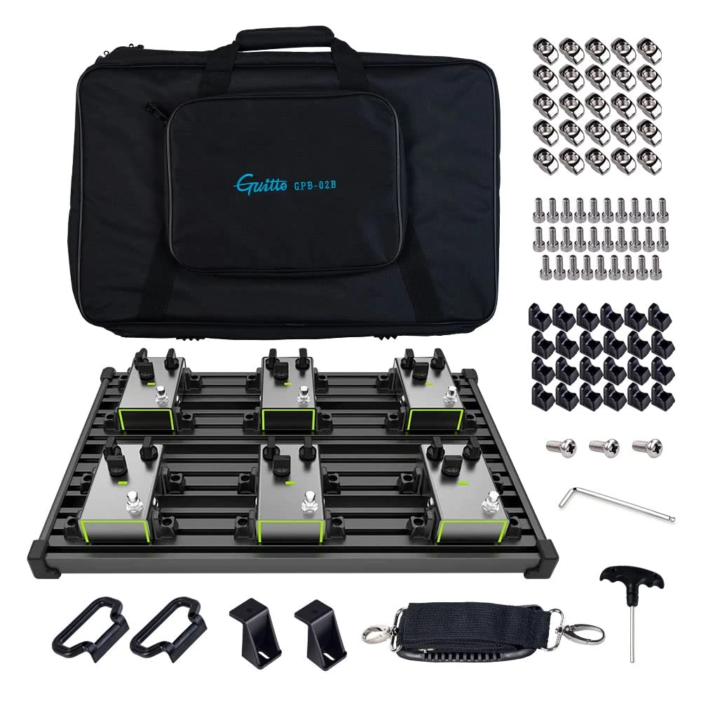 GUITTO Guitar Pedalboard - Secure Clip-On Design Pedal board Aluminum Alloy with Carry Bag No Adhesive Needed GPB-02 Medium