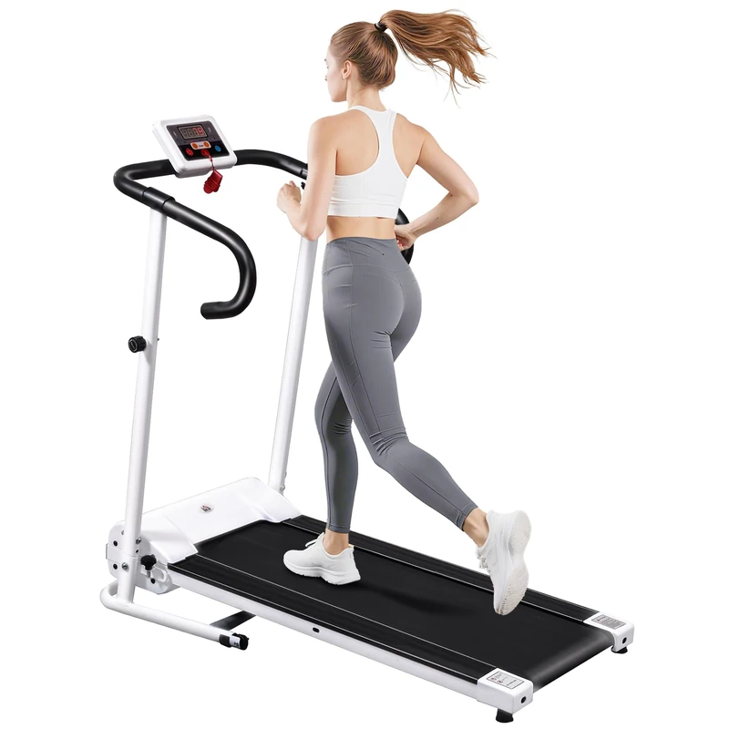 HOMCOM Folding Treadmill with Incline, Walking Pad Treadmill for Home, 1-10km/h Under Desk Running Machine with LCD Display and Wheels, No Assembly, White