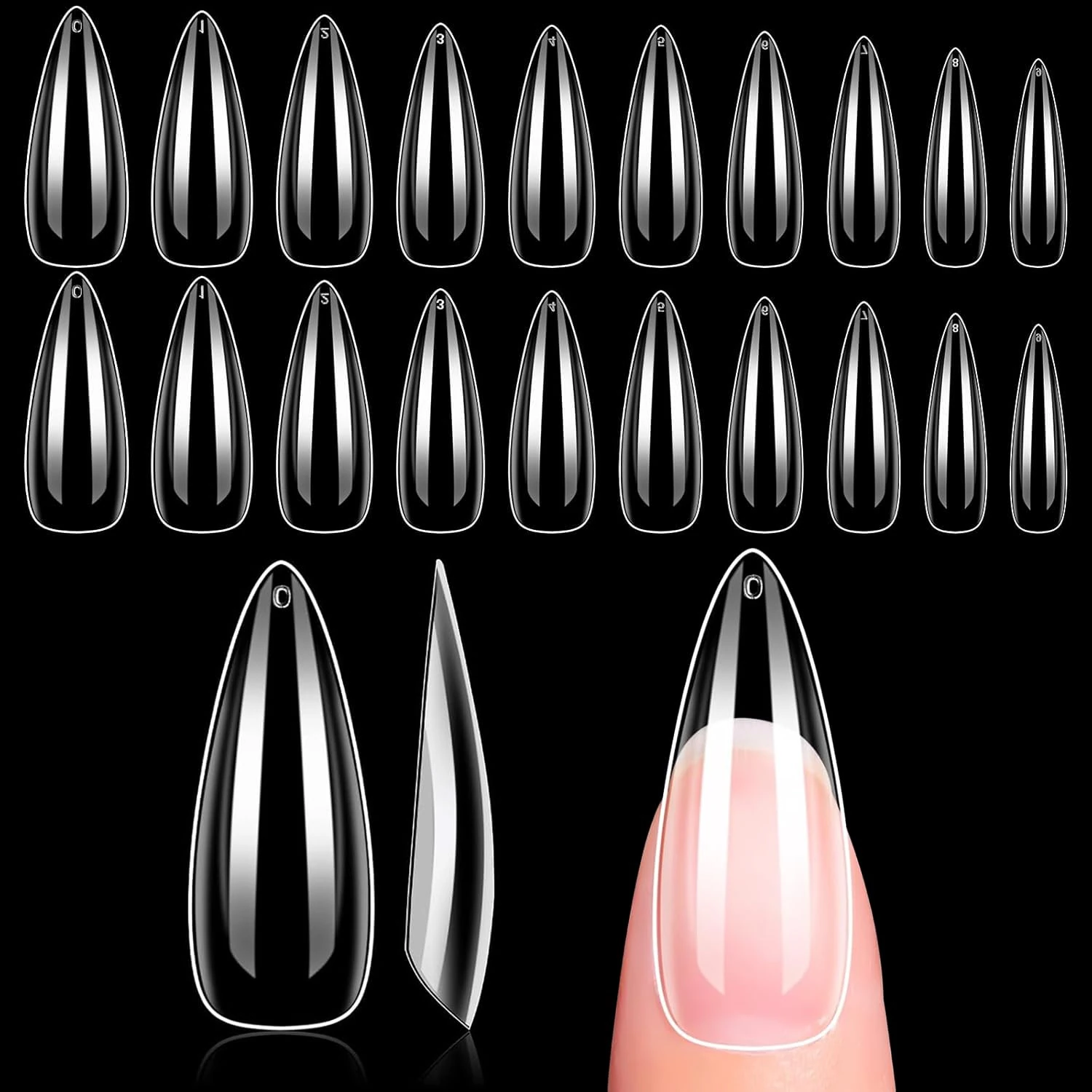Makartt Durable Clear Long Almond Nail Tips, 500pcs Flexible & Sturdy Full Cover False Nails, Strong Hold, Easy to Shape, Press on Nails, Fake Nails, Acrylic Nail Tips for Gel Extensions